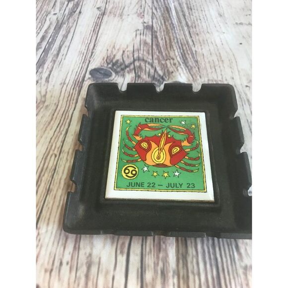 Vintage cast iron ceramic tile Cancer ash tray June 22- July 23. - Picture 2 of 5